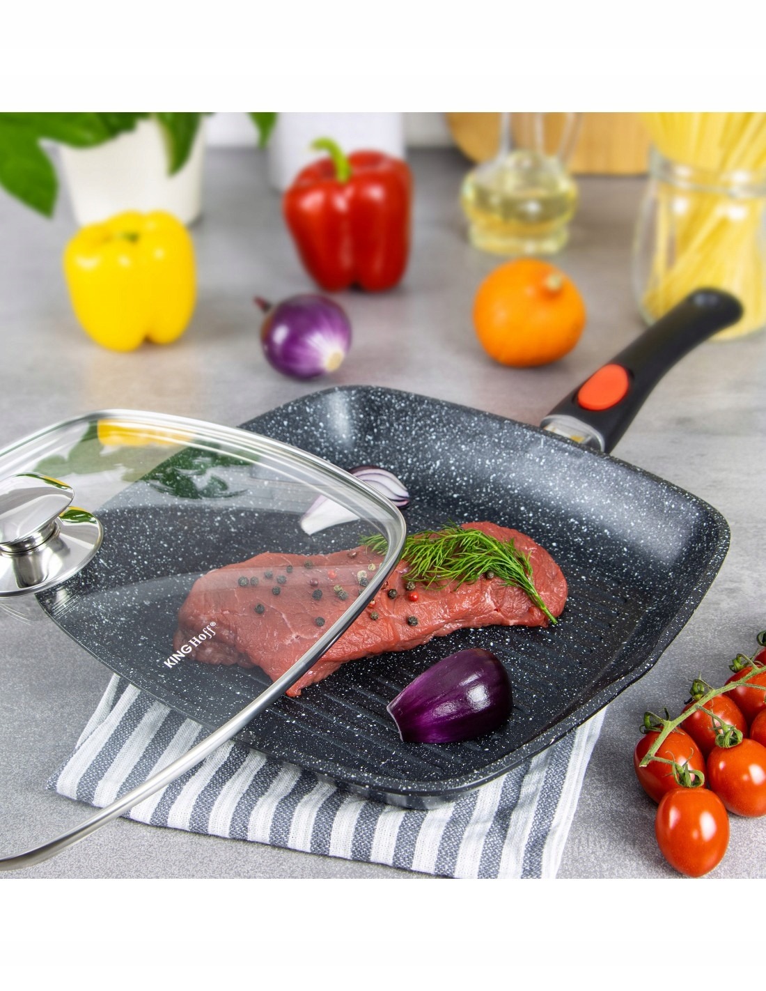 Patelnia Grillowa KAMIENNA z Pokrywką 28 INDUKCJA