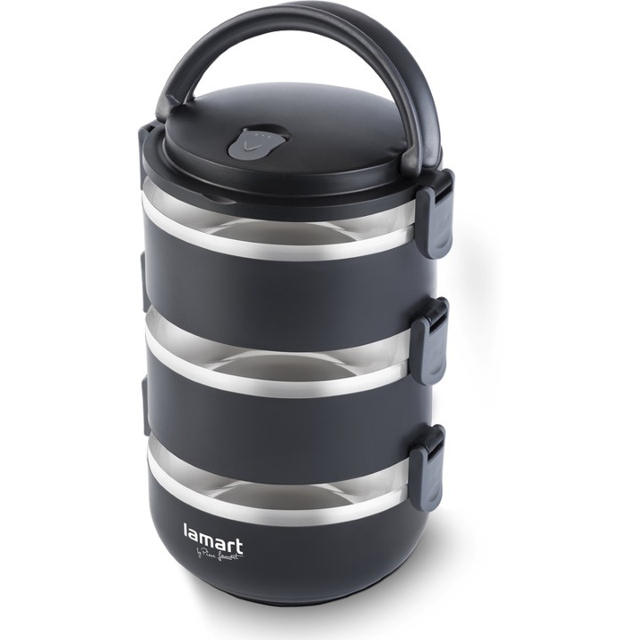 TERMOS OBIADOWY LUNCHBOX 3 PIĘTROWY 2,4L czarny
