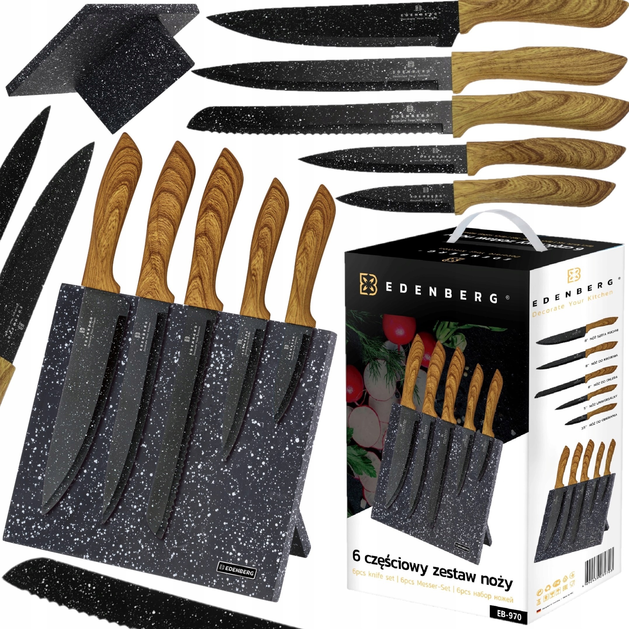 Komplet noży z listwą magnetyczną Edenberg eb 5 szt.