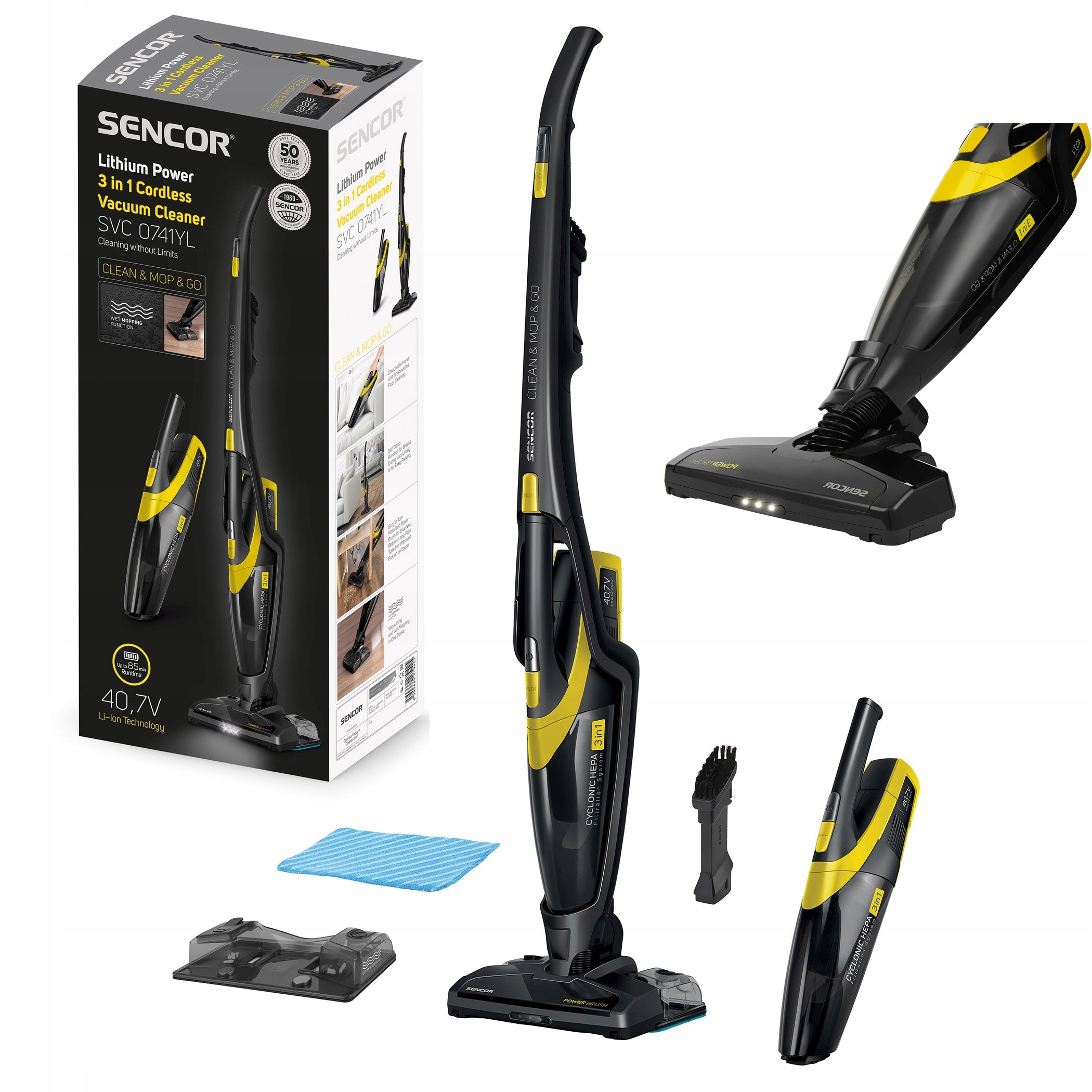 Odkurzacz pionowy SENCOR SVC0741YL 3w1 Funkcja Mop