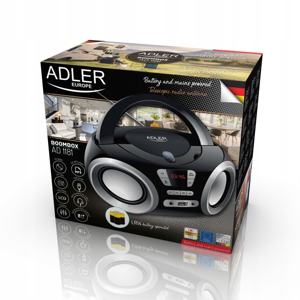 RADIO ODTWARZACZ BOOMBOX CD-MP3 USB ADLER AD1181