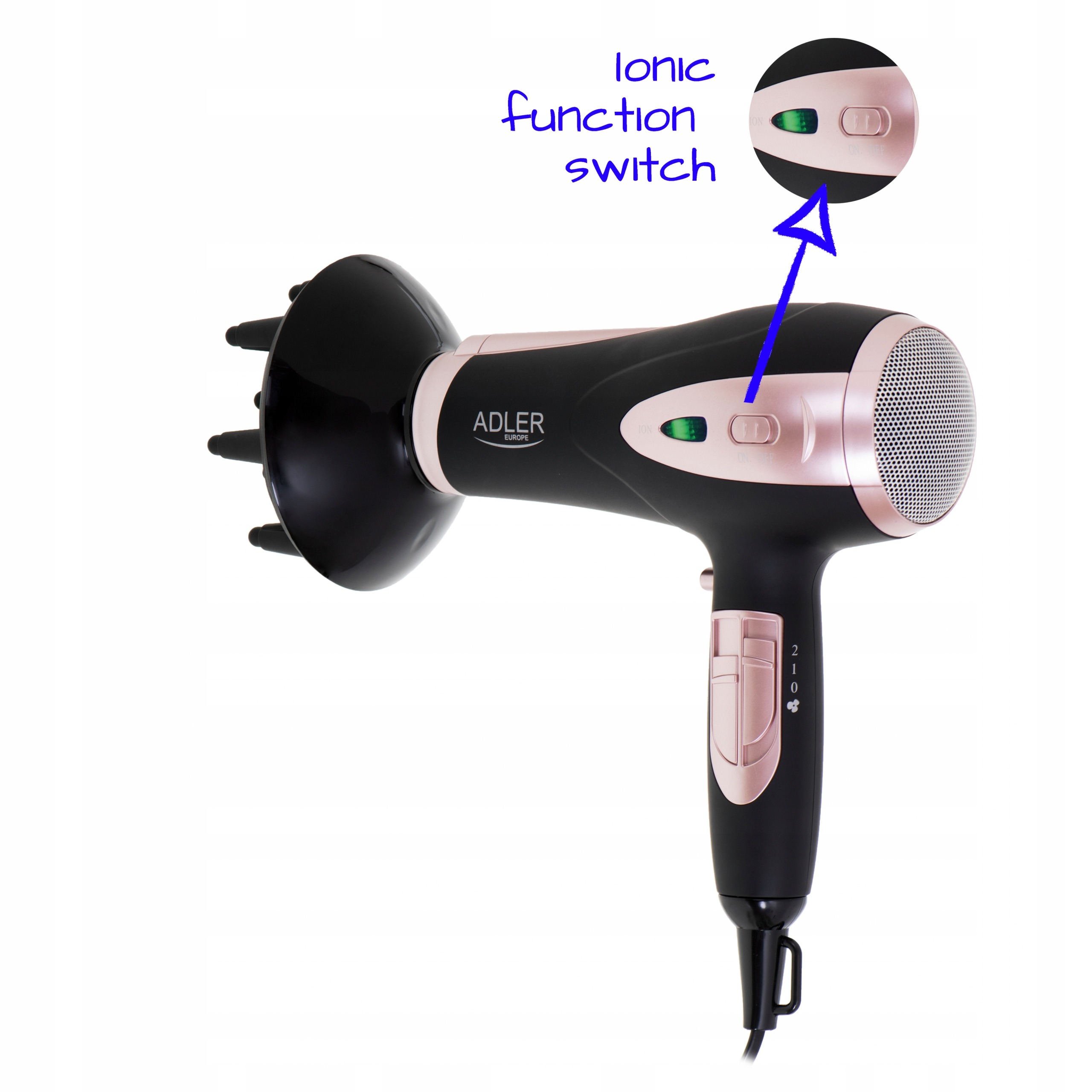 SUSZARKA DO WŁOSÓW Z JONIZACJĄ 2400W DYFUZOR BLACK