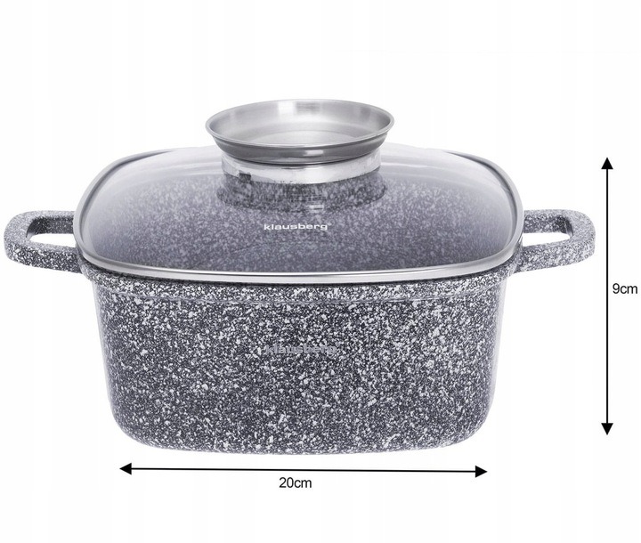 GARNEK MARMURKOWY tradycyjny kwadratowy z pokrywą SZARY 20cm 2,8L