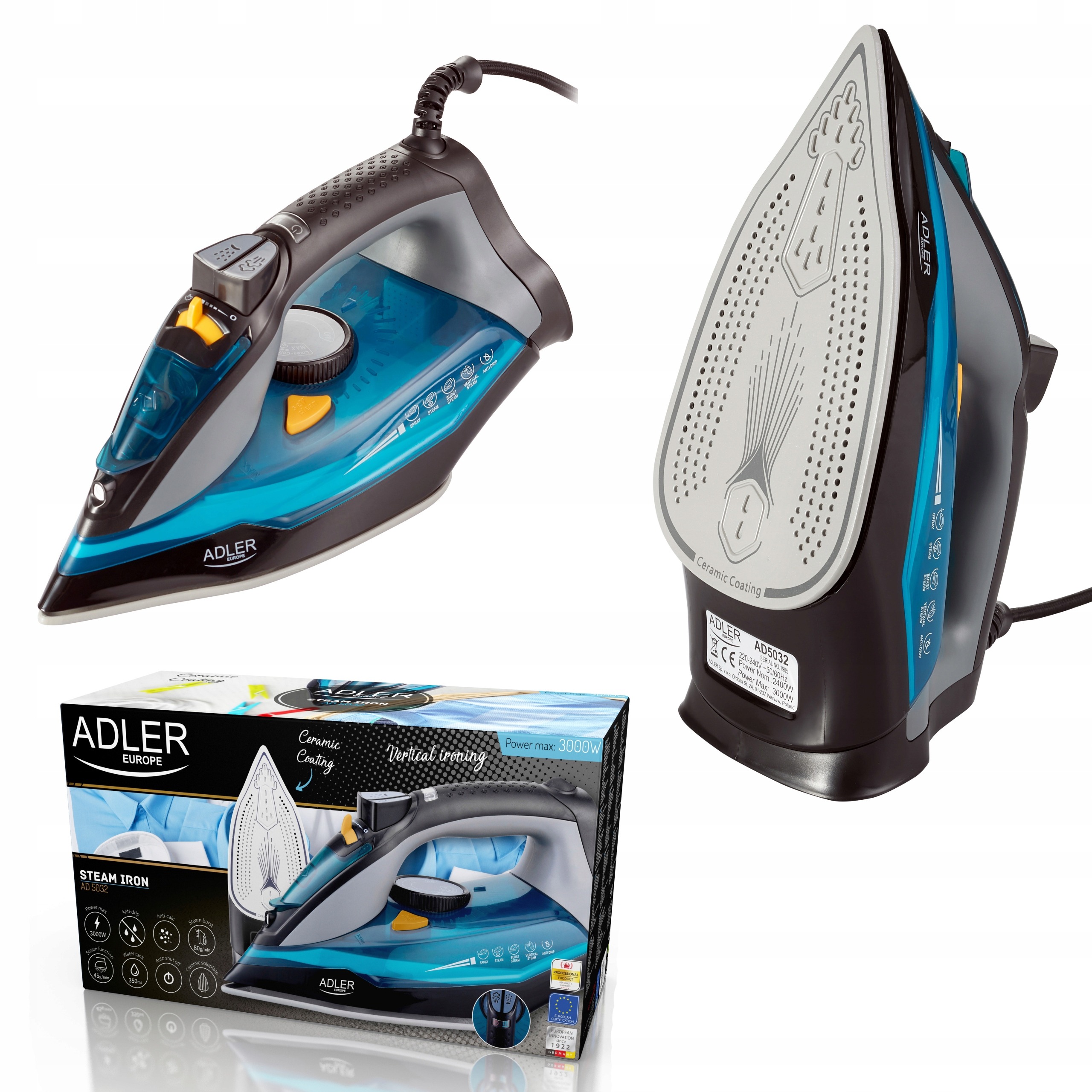 ŻELAZKO CERAMICZNE PAROWE 3000W STRAŻAK AD5032
