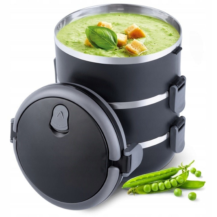 TERMOS OBIADOWY LUNCHBOX 3 PIĘTROWY 2,4L czarny