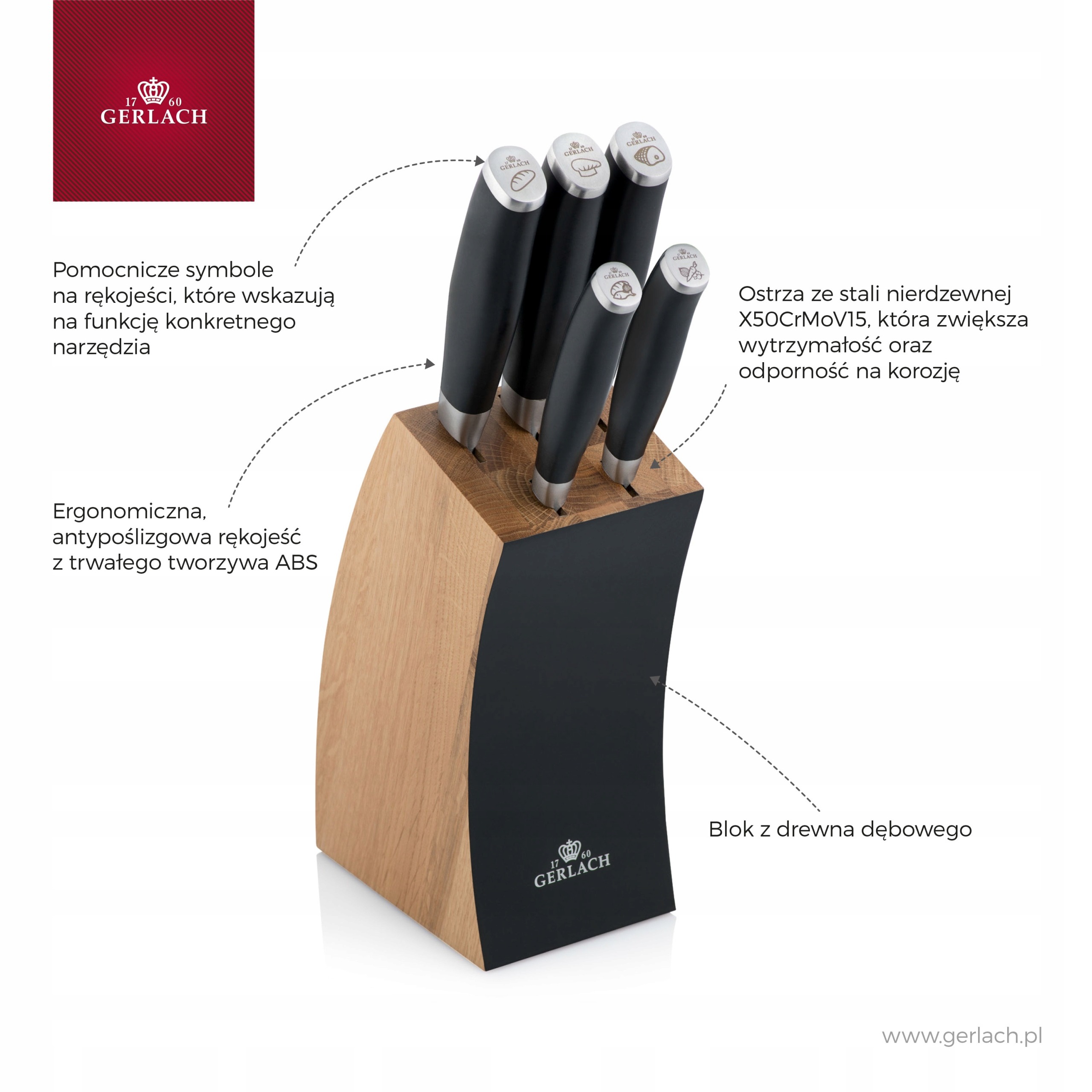 Komplet noży w bloku Gerlach Deco Black 5 szt. 991