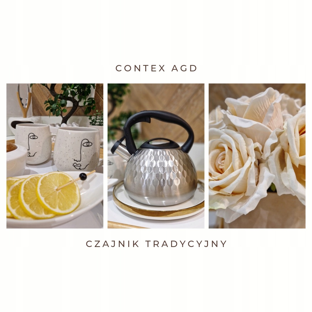 Czajnik stalowy tradycyjny z gwizdkiem 3L Indukcja GAZ srebrny