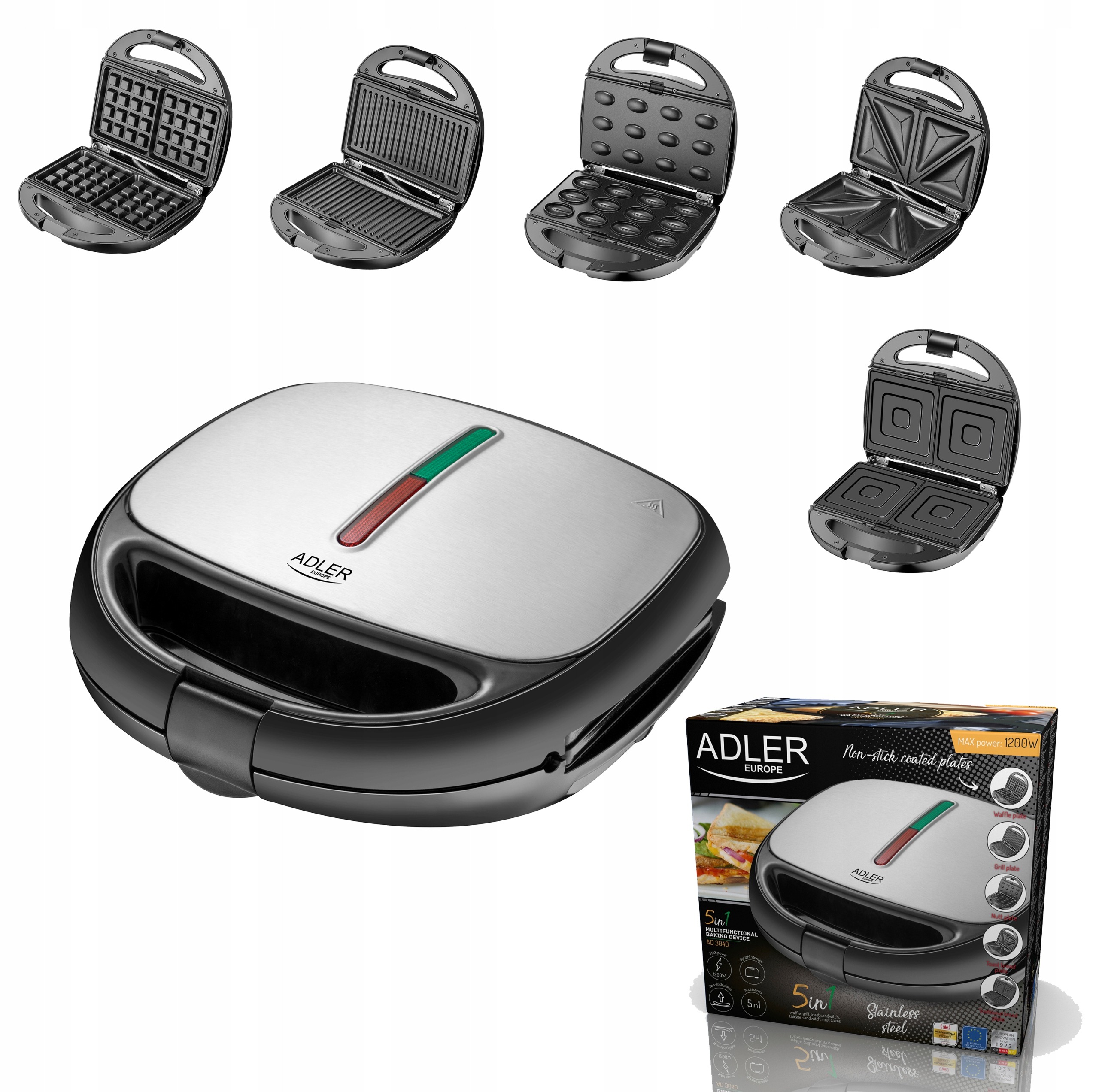 OPIEKACZ 5w1 GOFRY ORZESZKI GRILL TOSTY AD3040