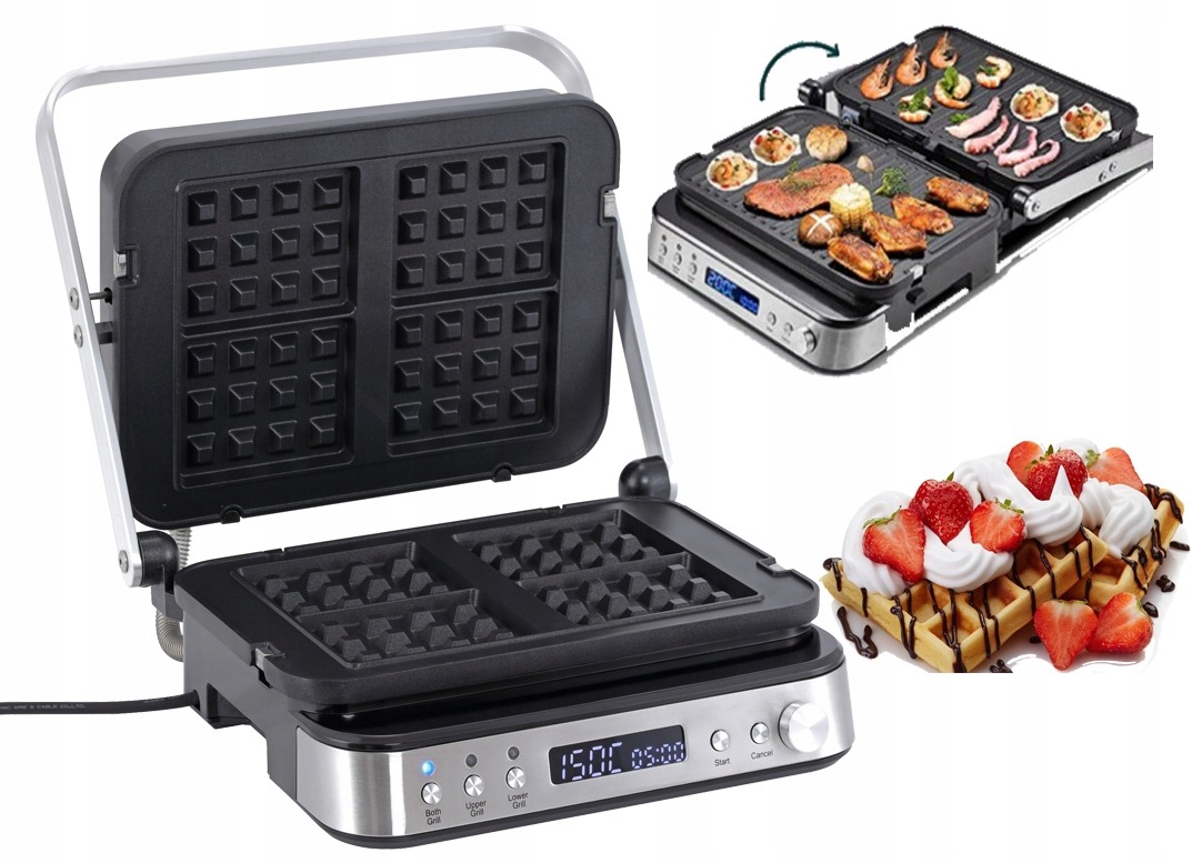 GRILL ELEKTRYCZNY 2000W + GOFROWNICA GRS901