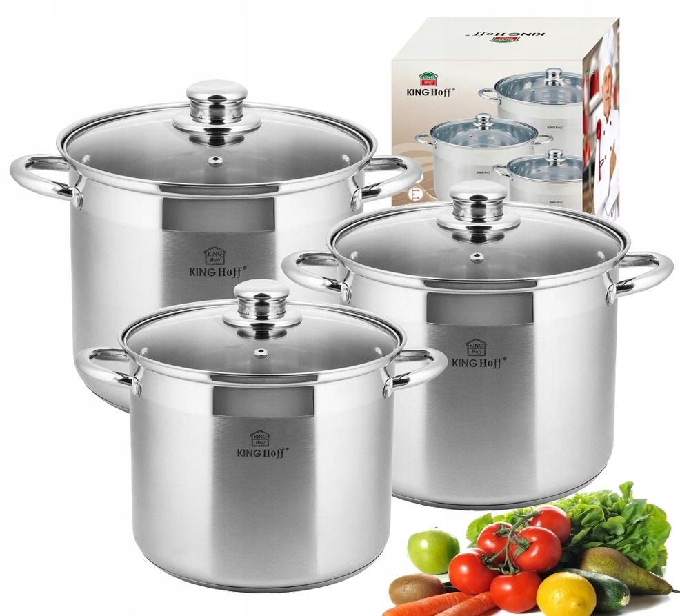ZESTAW 3 GARNKÓW STALOWYCH Z POKRYWKĄ INDUKCJA GAZ