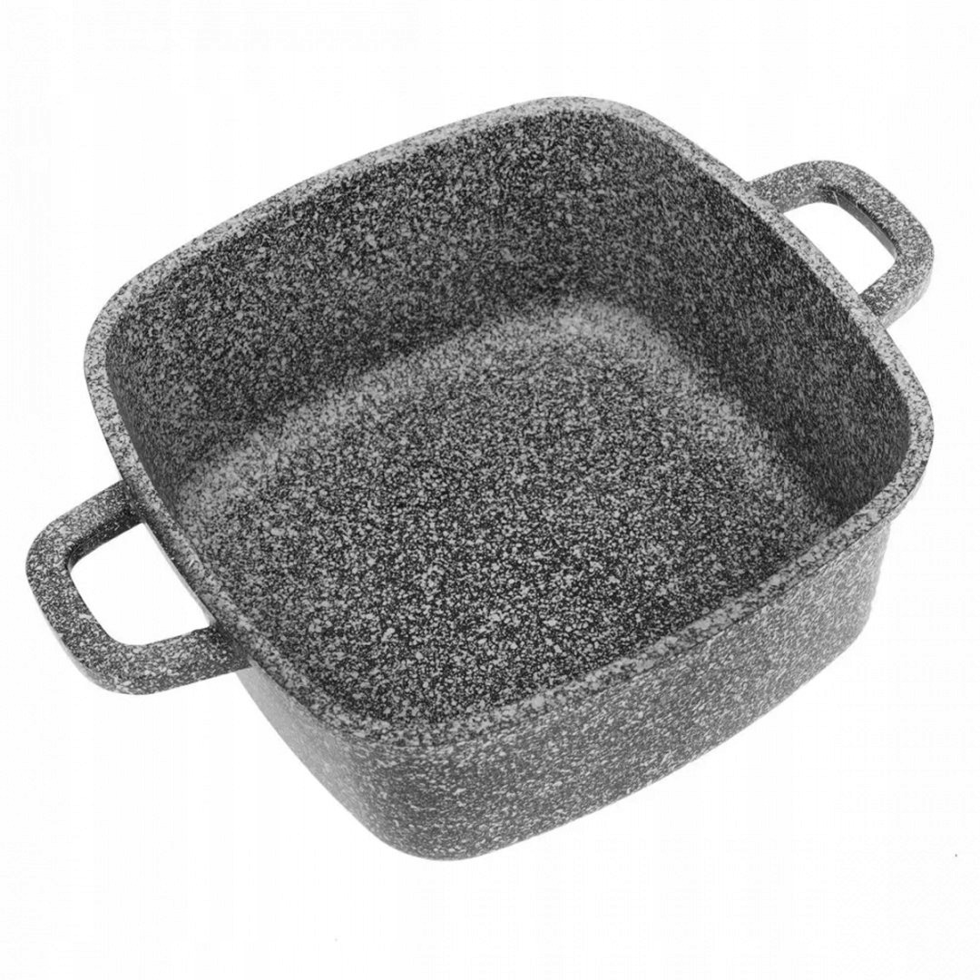 GARNEK MARMURKOWY tradycyjny kwadratowy z pokrywą SZARY 28cm 6.5L