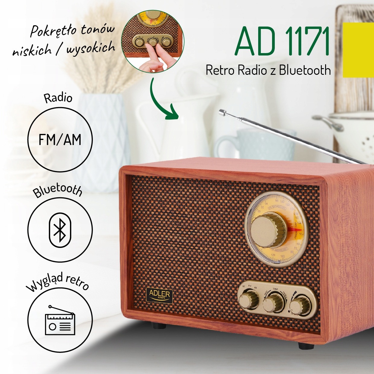 RADIO KUCHENNE RETRO BLUETOOTH FM/AM REGUL. AD1171