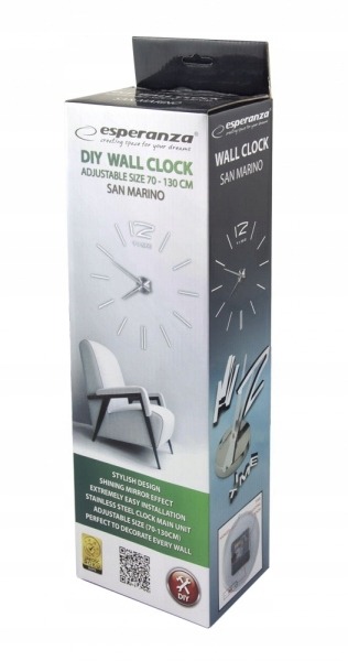 Zegar ścienny NOWOCZESNY DESIGN naklejany na ścianę 130cm 3D DUŻY DIY