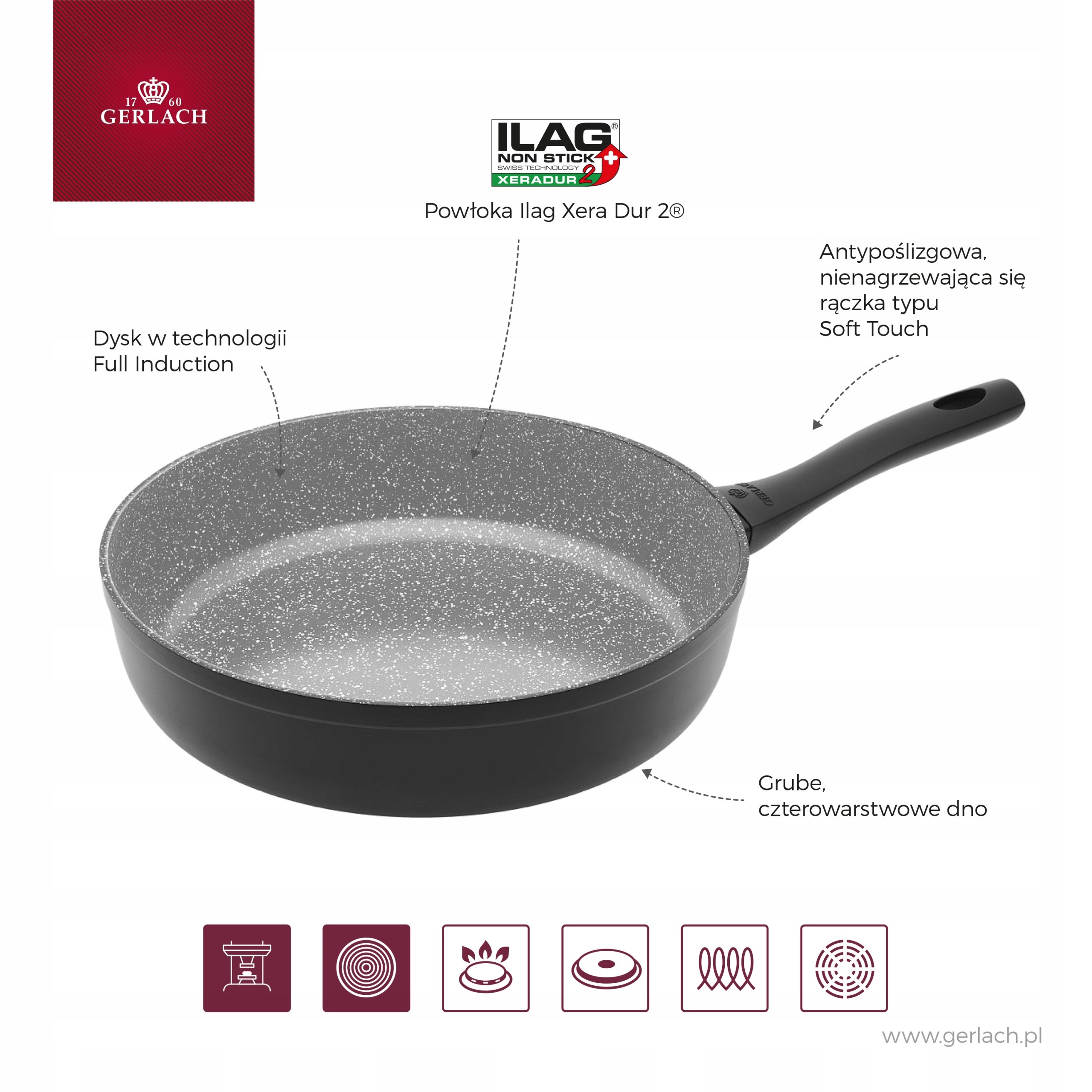 Patelnia Gerlach Granitex Grey 20cm 4warstwowe dno