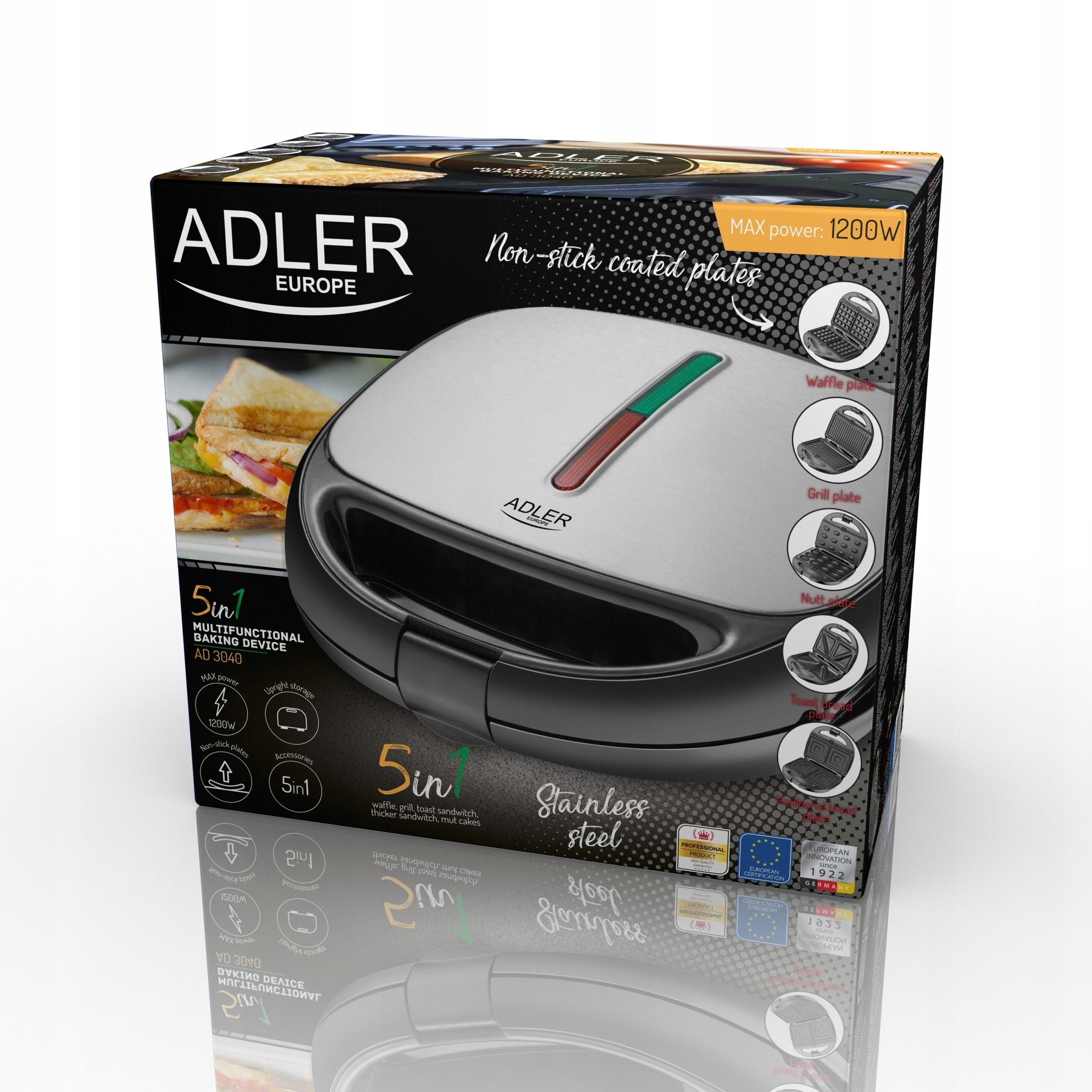OPIEKACZ 5w1 GOFRY ORZESZKI GRILL TOSTY AD3040
