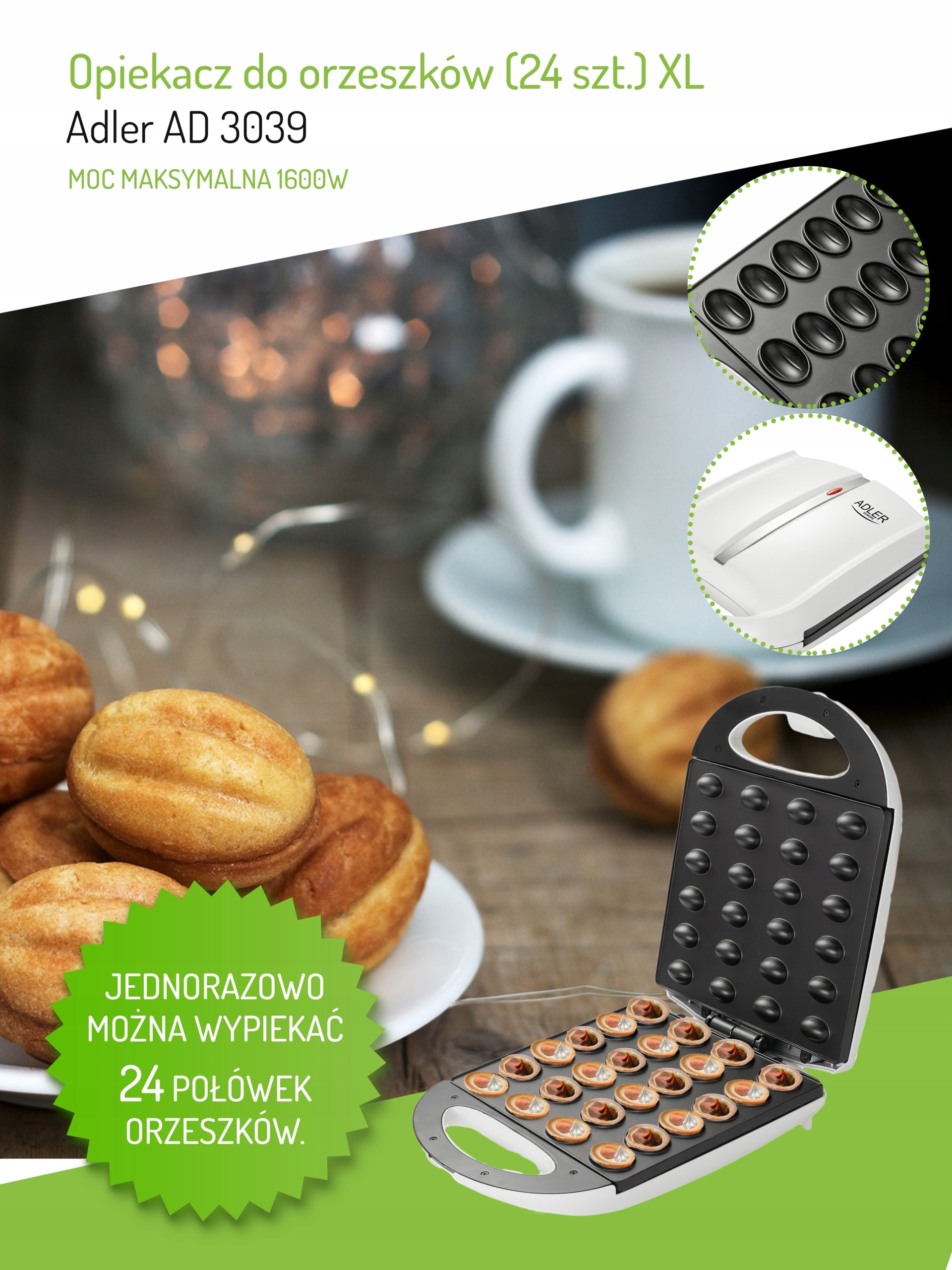 OPIEKACZ DO ORZESZKÓW CIASTEK FORMA 24 SZT 1600 W
