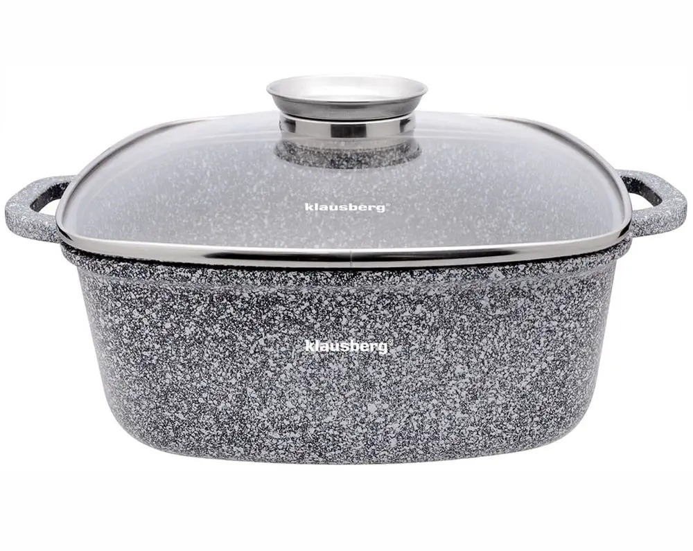 GARNEK MARMURKOWY tradycyjny kwadratowy z pokrywą SZARY 20cm 2,8L