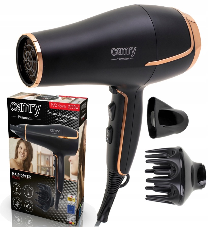SUSZARKA DO WŁOSÓW Z JONIZACJĄ 2200W DYFUZOR BLACK