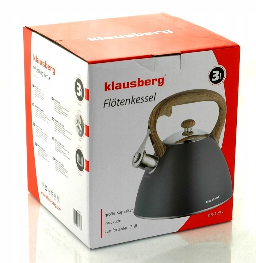 CZAJNIK Z GWIZDKIEM KLAUSBERG 3L KB7297 SZARY