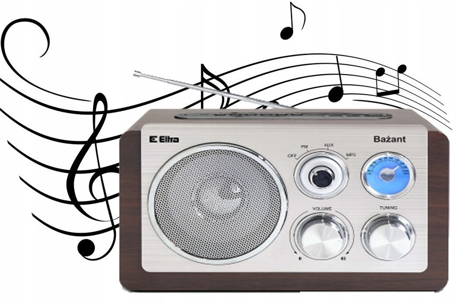 RADIO RETRO SIECIOWE DREWNO CIEMNE USB MP3 SREBRNE