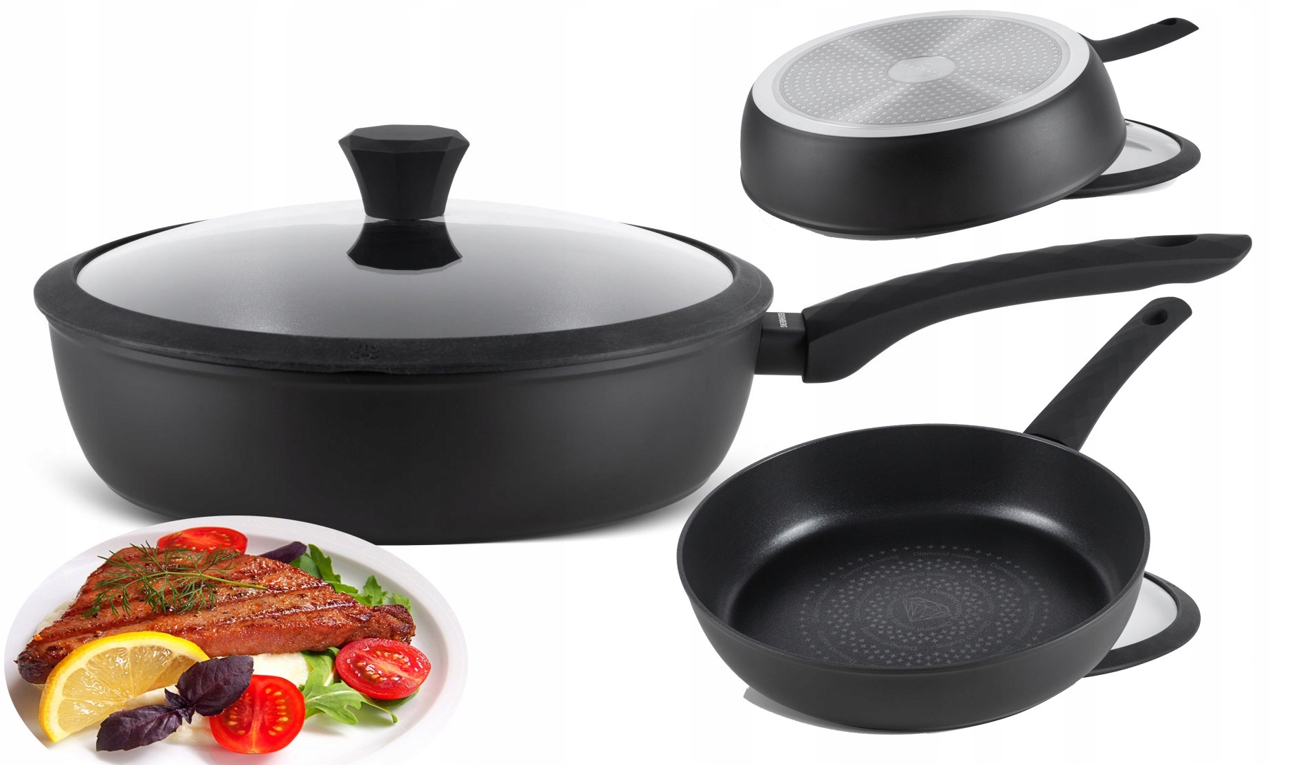 Patelnia GŁĘBOKA Z POKRYWKA INDUKCJA EB3493 28CM