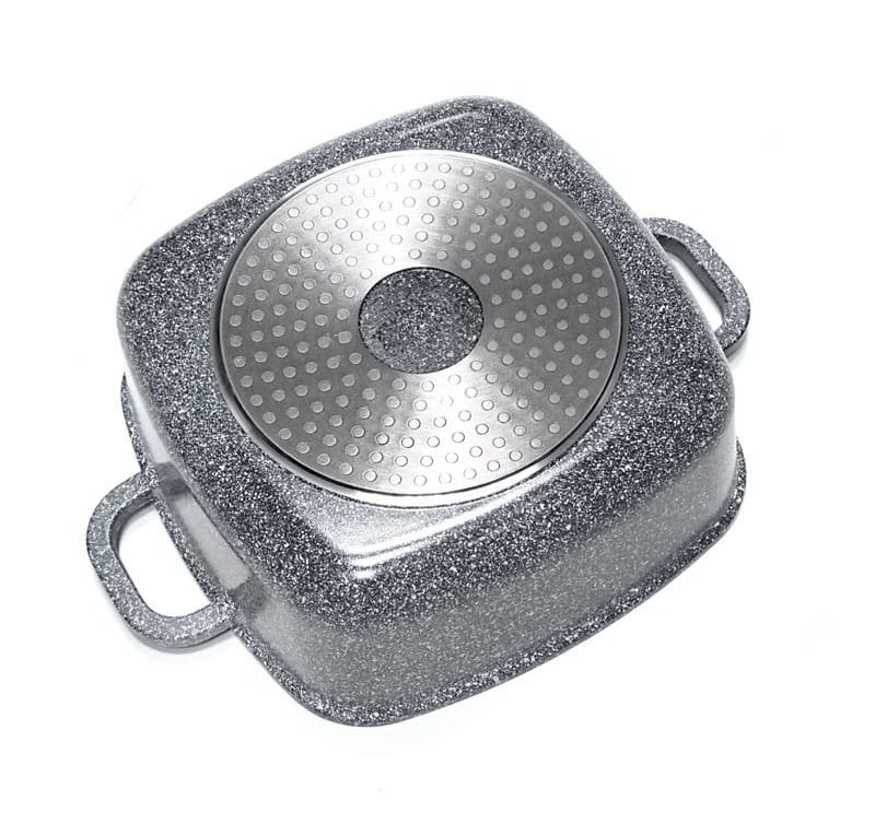 GARNEK MARMURKOWY tradycyjny kwadratowy z pokrywą SZARY 20cm 2,8L