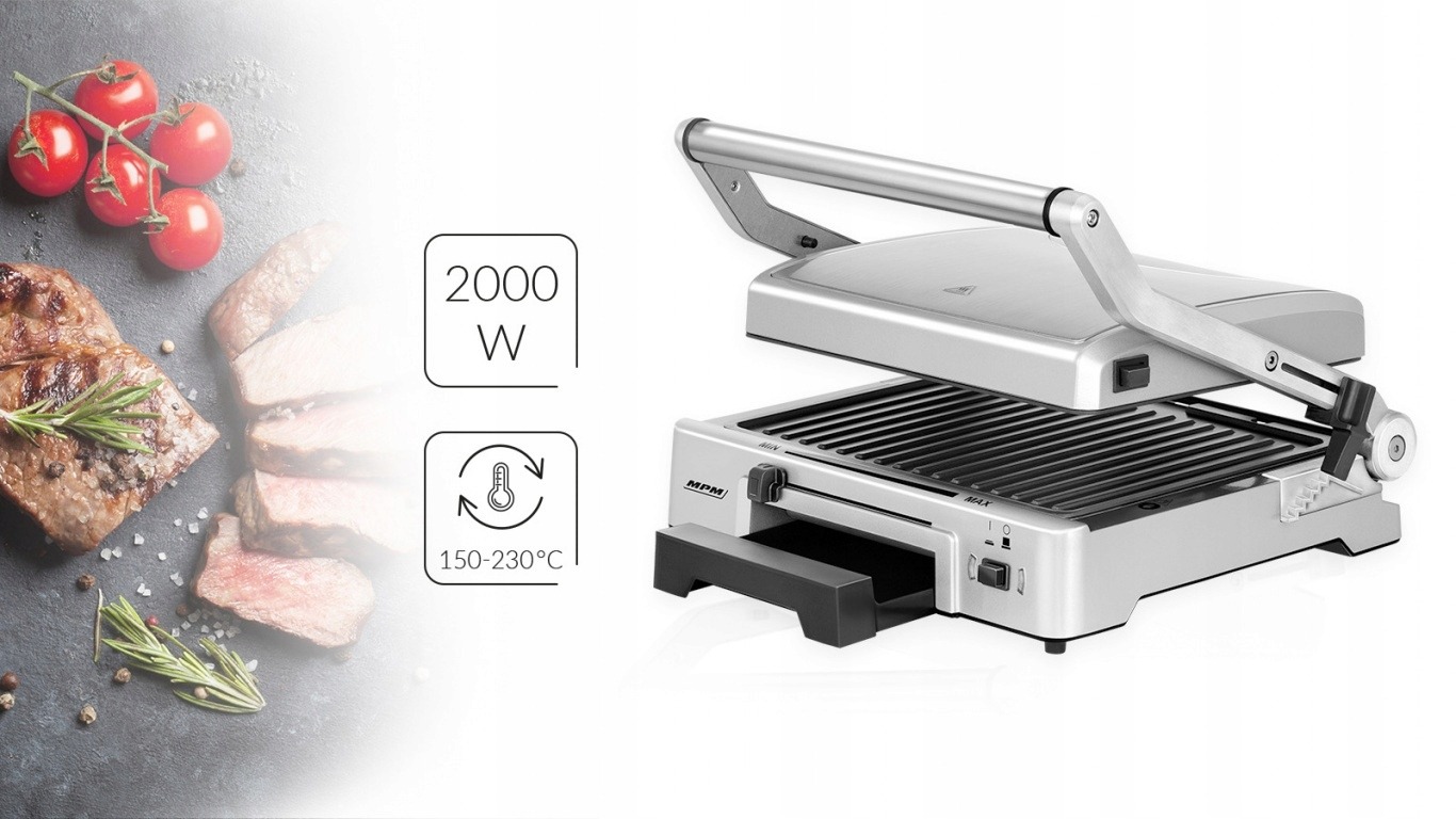 Kontaktowy grill elektryczny MPM MGR10 M srebrny