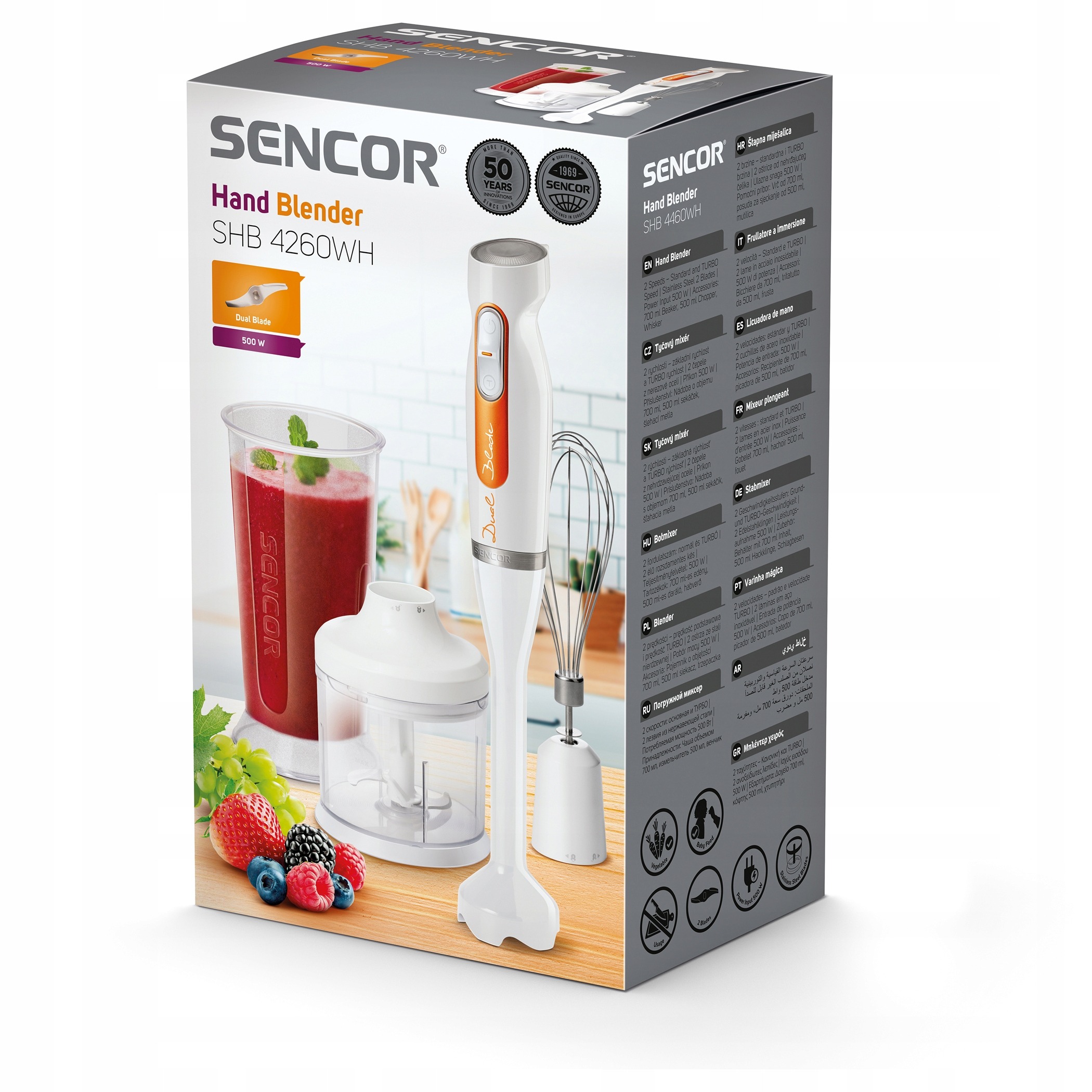 Blender Ręczny Sencor SHB4260WH 500W+ rozdrabniacz