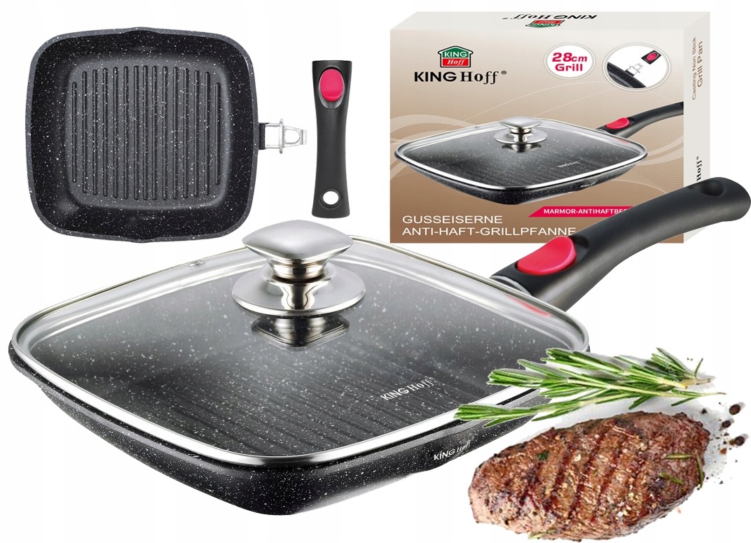 Patelnia Grillowa KAMIENNA z Pokrywką 28 INDUKCJA