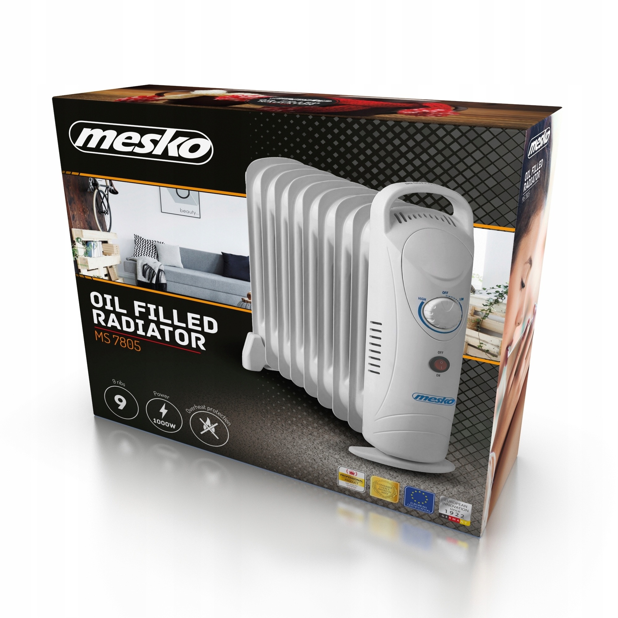 Grzejnik olejowy MESKO MS 7805 1000 W biały