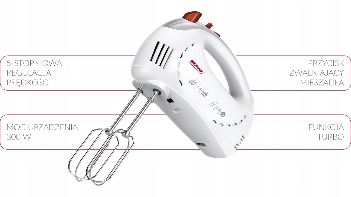 Mikser ręczny MPM 300 W BIAŁY