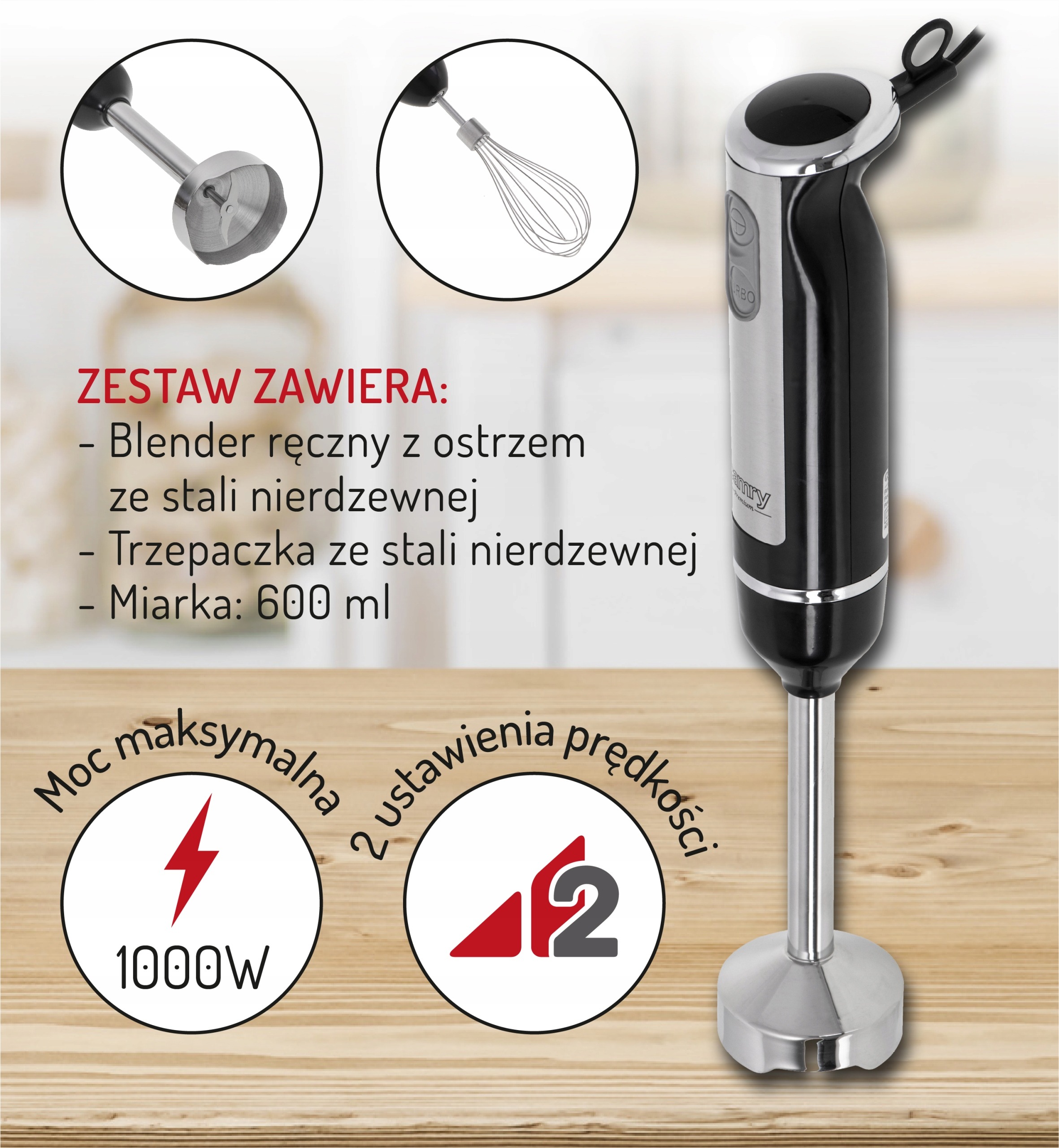 BLENDER RĘCZNY 2w1 CR4621 TURBO TRZEPACZKA 1000W