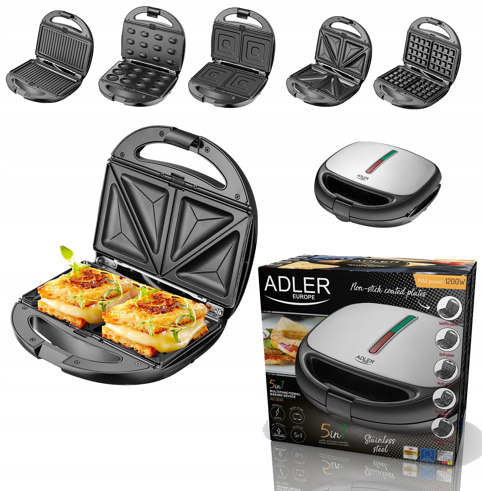 OPIEKACZ 5w1 GOFRY ORZESZKI GRILL TOSTY AD3040