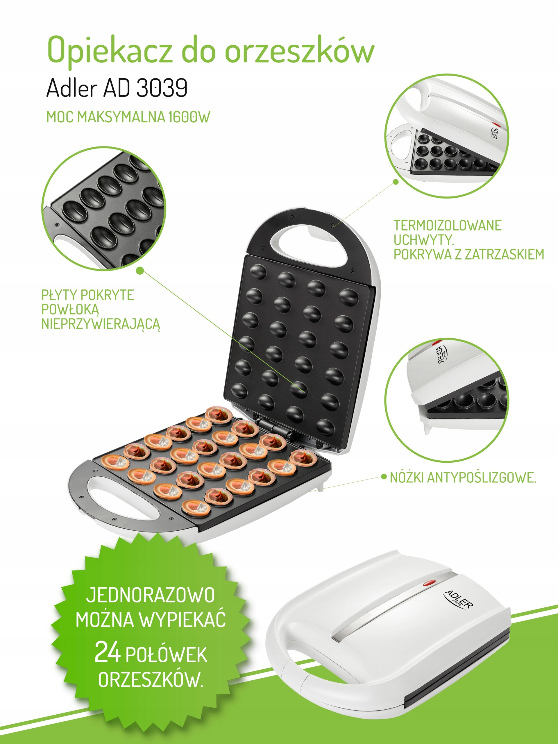 OPIEKACZ DO ORZESZKÓW CIASTEK FORMA 24 SZT 1600 W