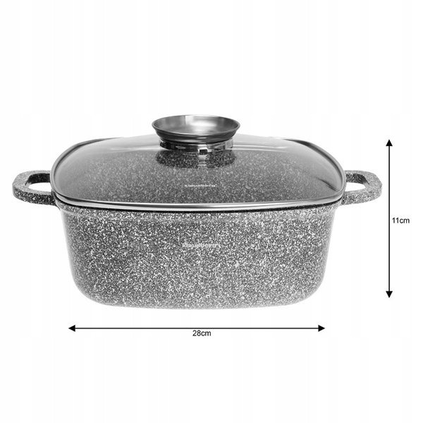 GARNEK MARMURKOWY tradycyjny kwadratowy z pokrywą SZARY 28cm 6.5L