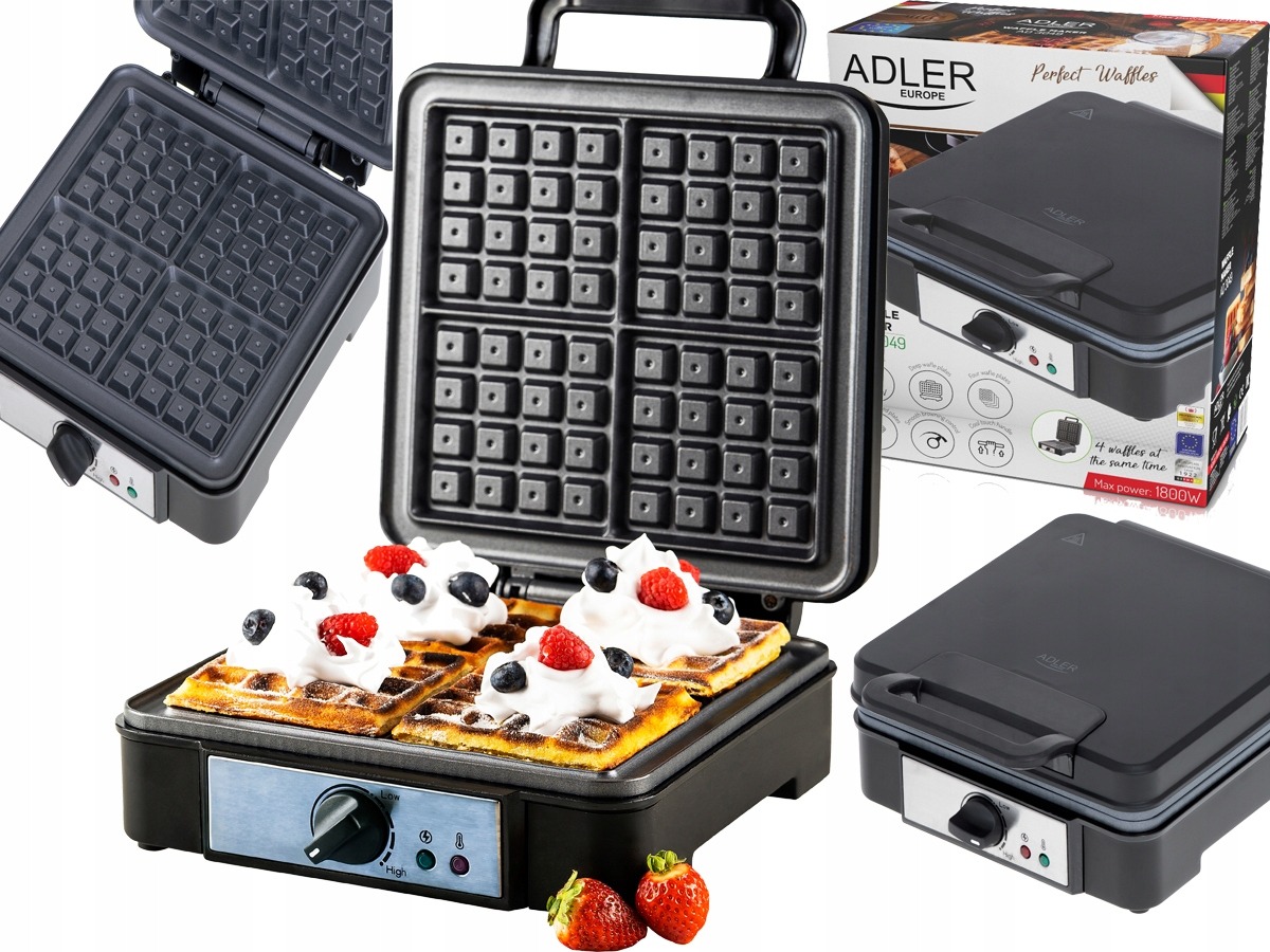 GOFROWNICA DUŻA MOC 1800W 4 CHRUPIĄCE GOFRY AD3049