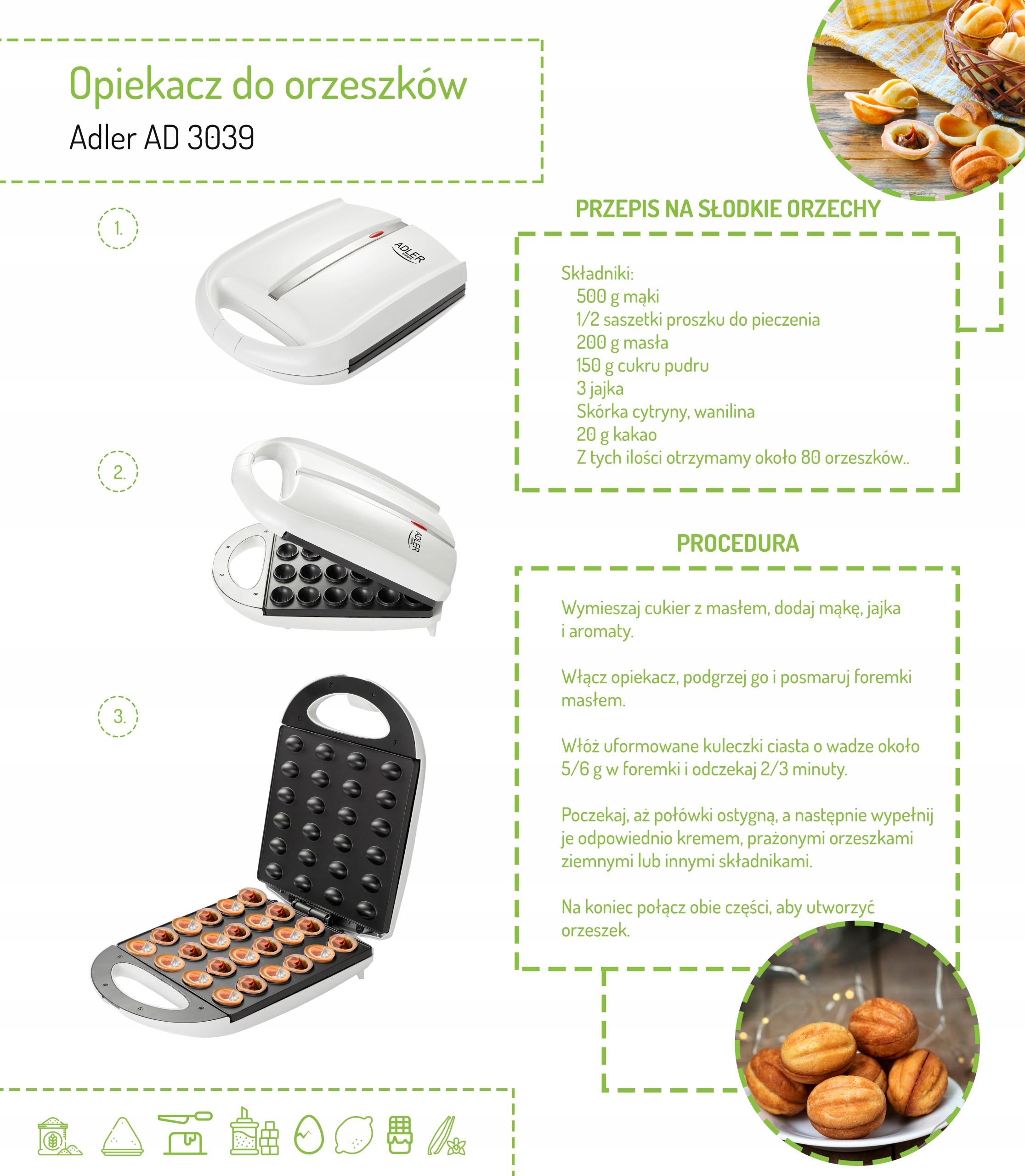 OPIEKACZ DO ORZESZKÓW CIASTEK FORMA 24 SZT 1600 W