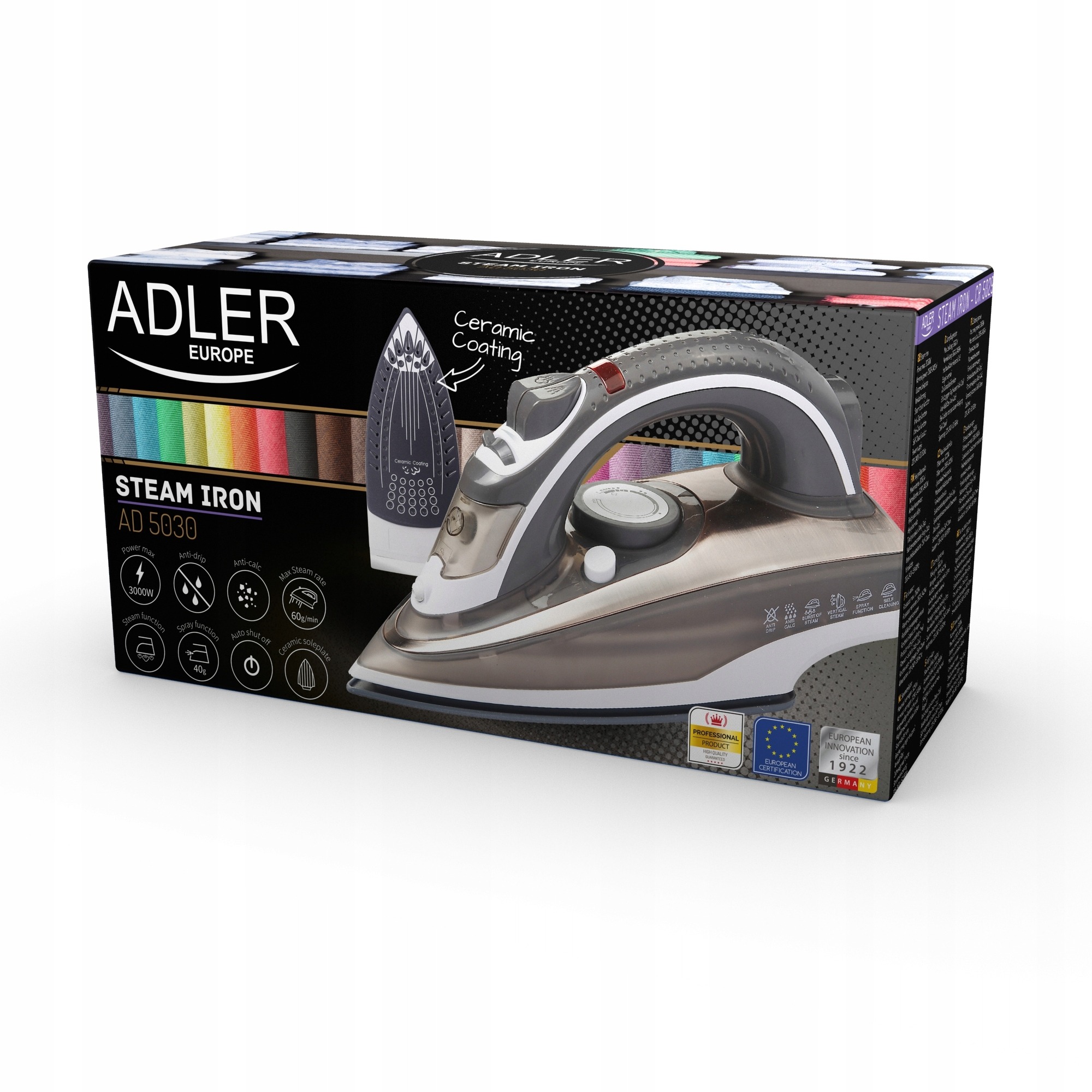 ŻELAZKO CERAMICZNE PAROWE 3000W DUŻA MOC AD5030